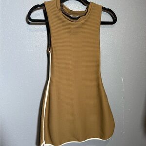 Acacia Ribbed Sleeveless Dress Tan Brown Side Stripe Size S